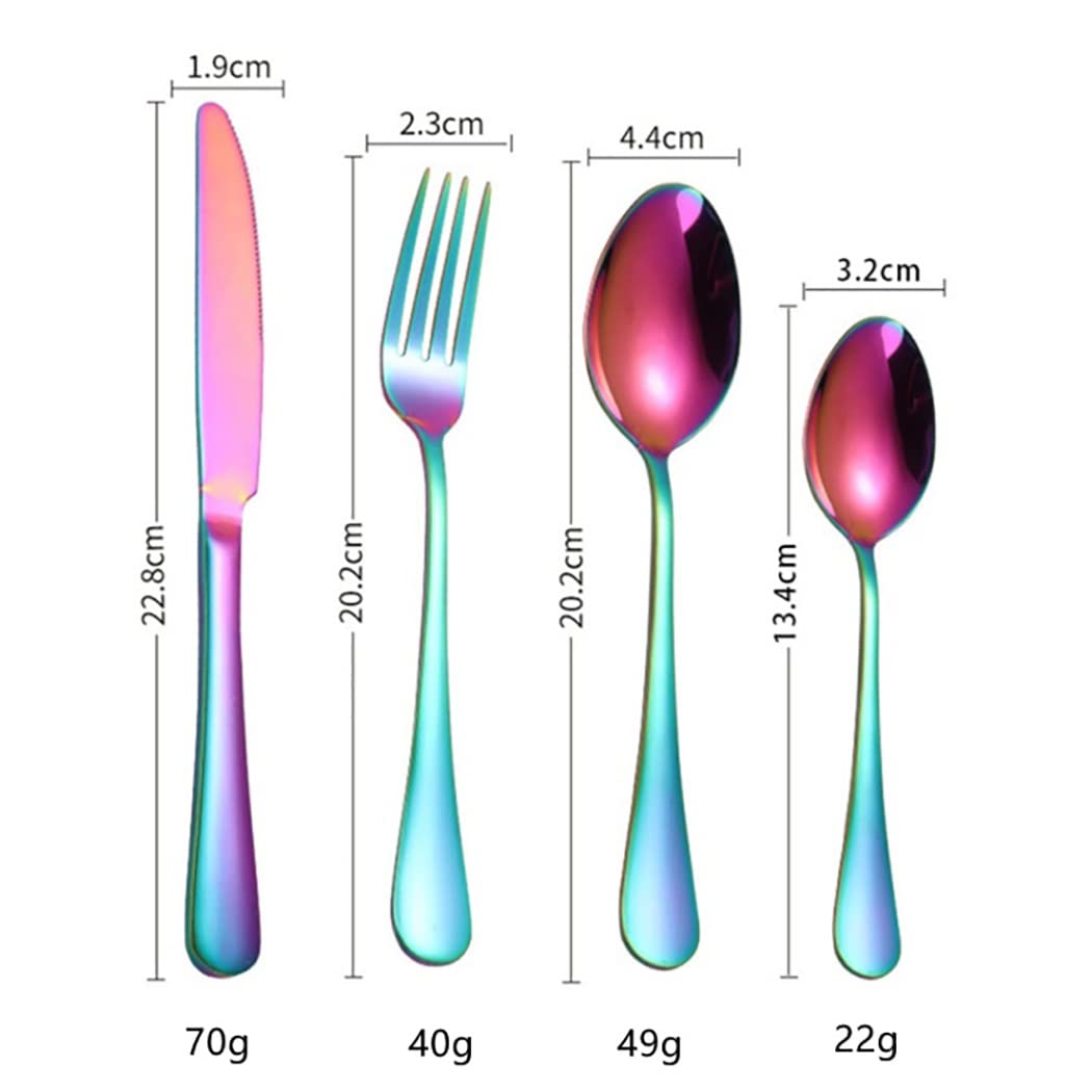 Set di posate in argento, set da 24 pezzi, in acciaio inox, coltello, forchetta, cucchiaio, stoviglie con scatola, portatili, lavastoviglie, utensili cucina, oro(24pcs Rainbow)