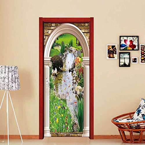 Scenario Di Ruscello Verde Giardino Adesivo Per Porta 3D, Decalcomanie Per Porte In Vinile Rimovibili Con Buccia E Stick Per Decorazioni Per La Casa, 95 X 215 Cm - Poster Per Porta Della Camera Da Le