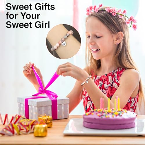 Chuchoter 8-16 Year Old Girl Birthday Gifts,Pink Zebra Natural Stone Sweet Heart Beaded Bracelets For Girls Daughter Granddaughter Niece Happy Birthday Gifts3