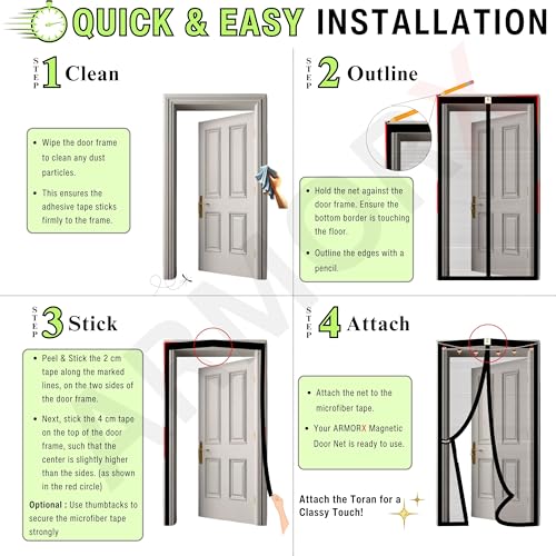Image of ARMORX Premium Collection Magnetic Mosquito Net for Doors | Self Closing Magnets & Stay-Open Buckle Feature | Incl. Toran for Classy Look & Decor | Royal Brown -185cm x 120cm