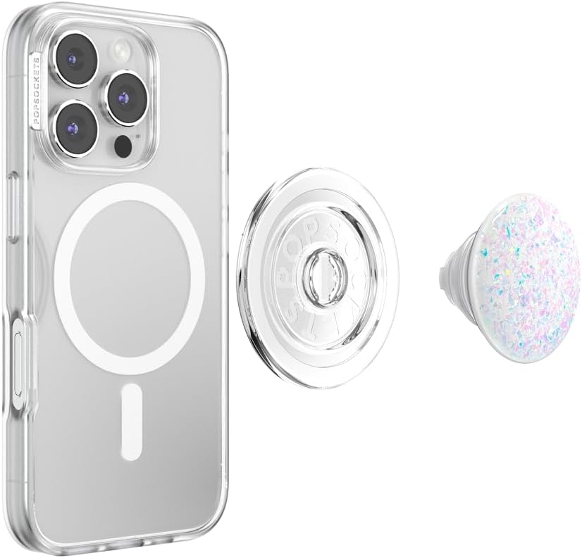 PopSockets Phone Grip for MagSafe, Magnetic Holder, Phone Stand, Glitter - Iridescent Confetti White - Image 4