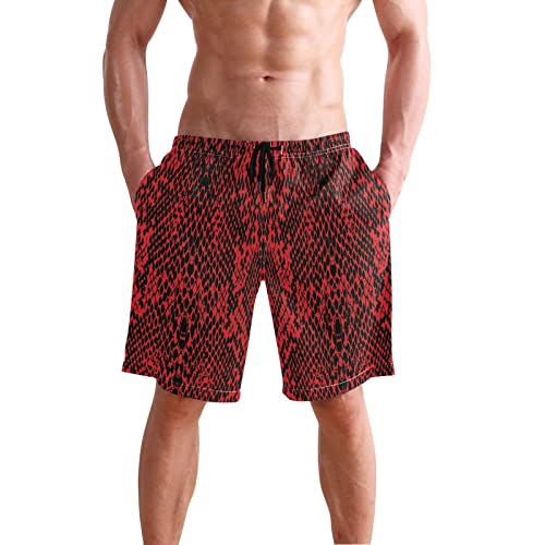 Red Snake Print Men's Boy's Novelty Beach Shorts Swim Trunks Summer Quick Dry Bathing Suits S2