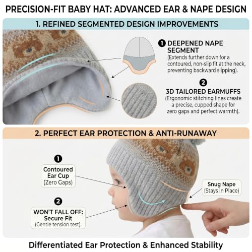 Image of LMLALML Boys Winter Hat Earflap Knitted Beanie for Kids Warm Fleece Lined Thicken Hat for Baby