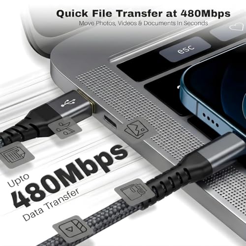 Image of USB Type C to Type C Cable 100W PD Fast Charging & 480Mbps Data Sync 1.2M Grey Braided Compatible with iPhone 17 /16 /15, Samsung, OnePlus, Google Pixel & USB-C Devices (Free Cable Protectors)