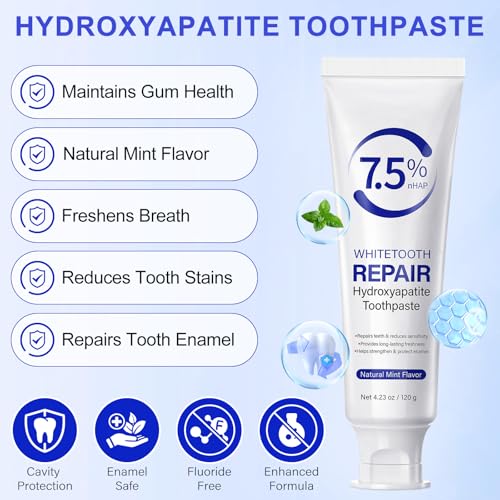 Image of Hydroxyapatite Toothpaste 7.5%, 2 Pack Nano Hydroxyapatite Toothpaste for Enamel Protection, Tooth Strengthening, Fresh Mint,Daily Use for Sensitive Teeth and Oral Health Support