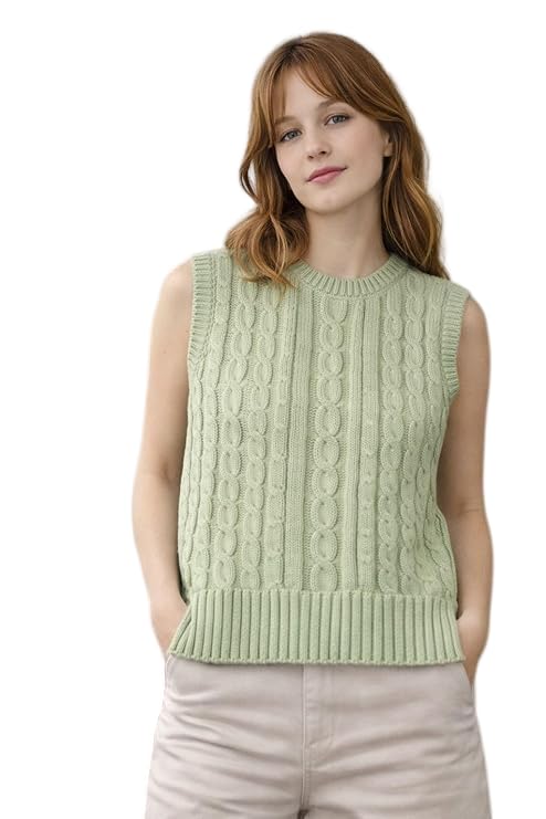 Stylish Women Cable Knit Sleeveless Sweater Vest | Cozy Winter Layering Sweater Round Neck | Soft Warm Winter Wear with Ribbed Hem for Ladies & Girls-image-24