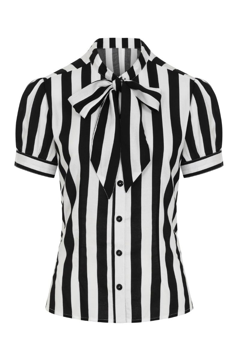 Hell Bunny Juno Blouse Mujer Blusa Negro-Blanco Regular