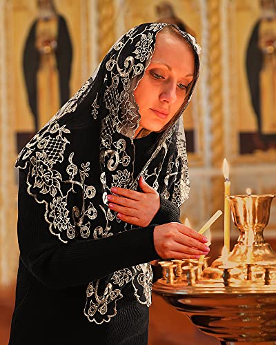 Bozidol Catholic Lace Mantilla Veil - Marian Apparitions Embroidery Spanish Church Mass Scarf Chapel Prayer Christian Veil3