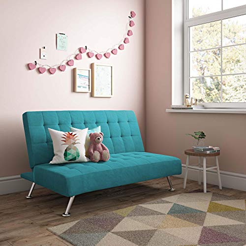 DHP Ariana Kids Sofa Futon, Converts from Futon to Bed for Kids, Teal Precio Más Bajo & Mejor