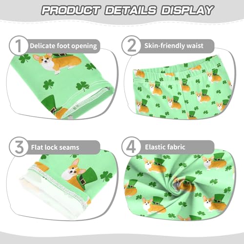 Cute Corgi Clover Pattern Girls Leggings Soft Comfortable Athletic Leggings Dancing Pants for 4-10 Years3