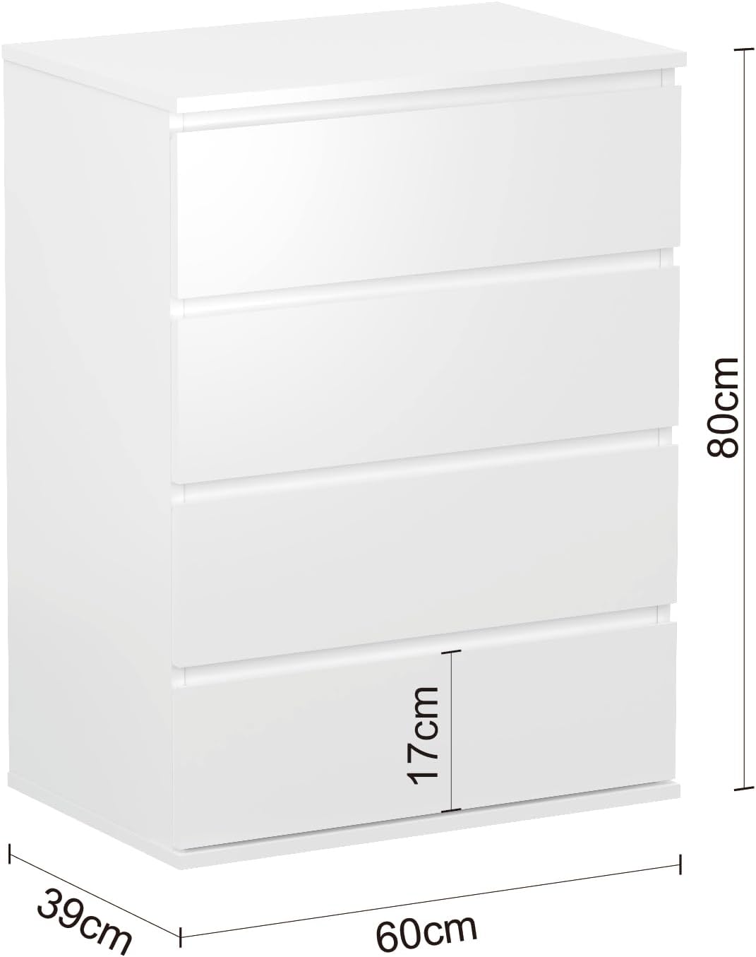 Modern Chest of Drawers, 4/5/6 Drawer Dresser Without Handles Floor Storage Drawer Cabinet Vertical Dresser Storage Organizer for Home Office (4 Drawers, White)