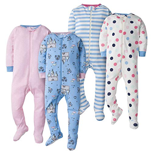 Gerber Baby Girls 4-Pack Footed Pajamas, Happy Dots/fair Tale, 6 Months