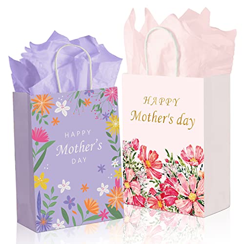 BLEWINDZ 32 Pcs Mothers Day Bags with 32 Pcs Tissue Papers 8.7 Small Happy Mothers Day gift Bag Bulk with Handle for the Best Mom Theme Party Decorations