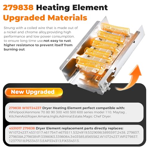 279838 W10724237 Dryer Heating Element Kit for Whirlpool Kenmore Maytag Dryer - 3977767 3392519 Thermostat Fuse 3387134 397793 Thermostat- Replaces PS334313 4531017 MEDX655dW1 WED4815EW1 by Blutoget by Blutoget - Image 3