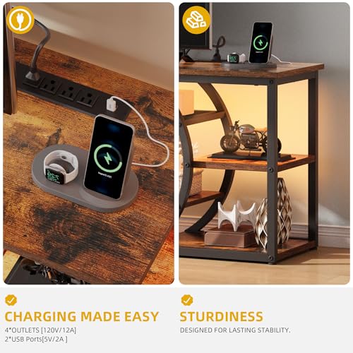 DWVO TV Stands for Living Room, LED Entertainment Center with Storage, TV Stand for 70 inch TV,TV Console Cabinet with Power Outlets, Rustic Brown
