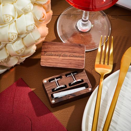 Image of Colingmill Father of the Bride Gift Dad of the Bridegroom Cufflinks Tie Clip Set with Engraved Wood Gift Box for Dad
