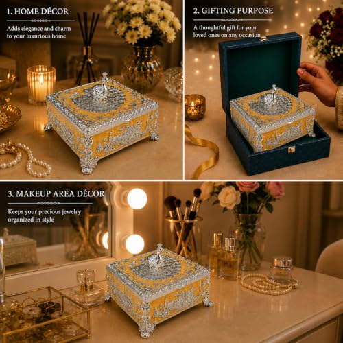 Image of Diviniti Silver Plated Peacock Decorative Box with Premium Gift Box | Luxury Multipurpose Storage Box for Home Decor, Sweets & Corporate Gifting (Gold /Orange)