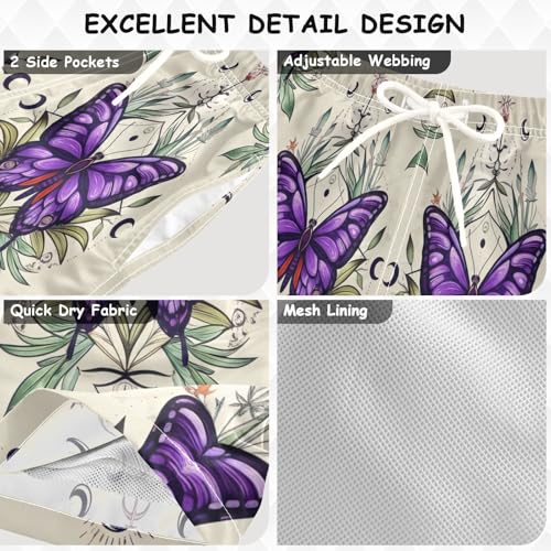 Swimming Trunks for Kids, Anti Chafe Swim Trunks Boys 2 T, Purple Butterfly Wings3