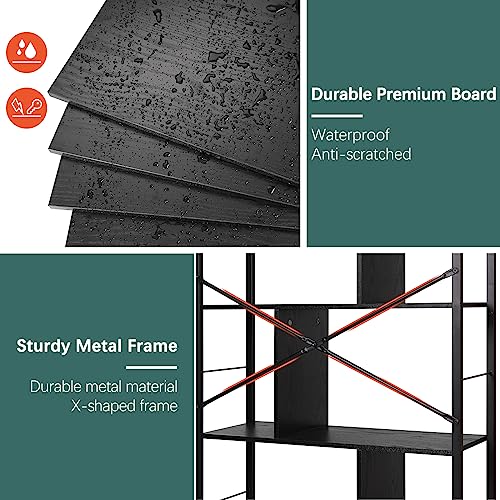 Yoobure-5-Tier-Tall-Book-Shelf-Industrial-Bookshelf-Storage-Bookcase-Open-Wood-Book-Case-Rustic-5-Shelf-Display-Shelf-for-Living-Room-Modern-Standing-Book-Shelf-for-Bedroom-Home-Office-Kitchen
