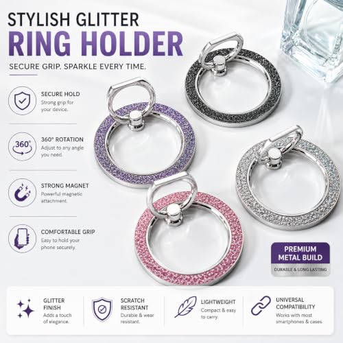Image of BROLAVIYA Magnetic Phone Ring Holder Grip, Ultra Slim Metal Finger Ring Stand with 360 Rotation, Strong Magnet, Kickstand for iPhone 16 /15 /14 /13 /12 Series & Magnetic Compatible Cases, Silver