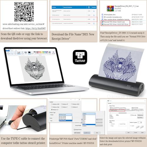 Wireless Tattoo Transfer Printer, Stencil Machine with 10pcs Transfer Paper, Portable Rechargeable Tattoo Thermal Copier, Compatible for iOS ＆ Android Phone,Laptop & iPad (Storage Box Set)