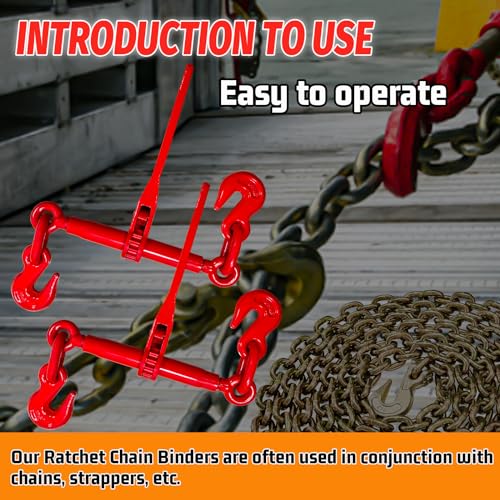 Image of Ratchet Chain Binders 3 /8'' - 1 /2'', Load Binder with G70 Grab Hooks, 3 /8 inch Binder - Adjustable Tie Downs for 3 /8 Chains, 9200 Pounds Working Load Limit- Heavy Duty Ratchet Binders for Towing (2 Pack)