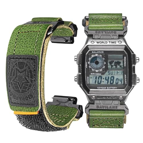 Image of Quick Release Watch Band Strap for Casio F-91W F-94W F-105W F-84W W-735H W-800H SGW-300H SGW-400H A158WA AE-1000W,18mm Leather Hook & Loop Casio strap