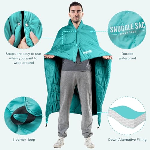 Snuggle-Sac-Outdoor-Puffy-Camping-Blanket-Packable-Water-Resistant-Warm-Down-Alternative-Stadium-Hiking-Blanket-Lightweight-Compact-Camping-Quilt-Blankets-for-Travel-Beach-Picnic-55-x-70-Teal