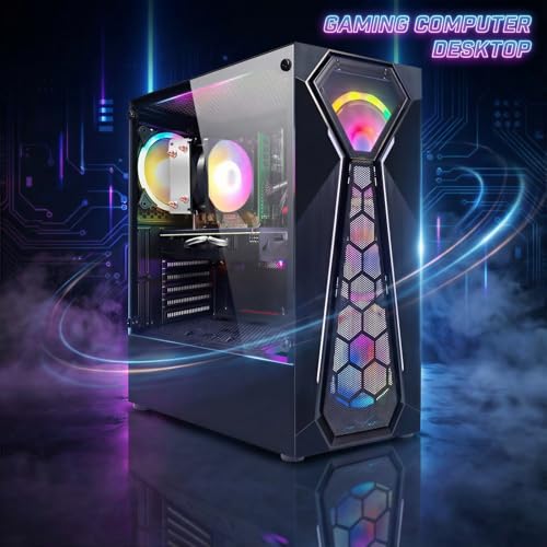 Image of STGAubron Gaming PC Desktop Computer, AMD Ryzen 3 3200G 3.6 GHz, Radeon RX 580 8G, 16G RAM, 512G SSD, WiFi 6, BT 5.0, RGB Fan x 4, Windows 11 Home