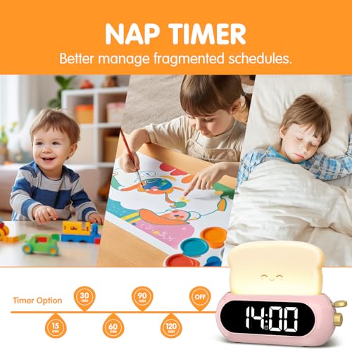 Cute Digital Clock for Bedrooms, Kids Alarm Clocks with Night Light Lamp, 10 Alarm Tones, Adjustable Brightness, Nap Timer, Snooze, Power-off Memory, Bedside Clocks for Girls Kids Teens Birthday Gifts - Image 5