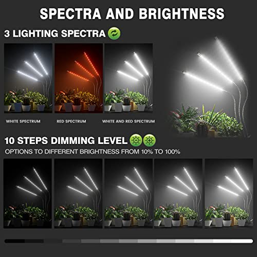 BAEDAOD Grow Lights for Indoor Plants, 6000K 135 LEDs Light for Seed Starting with Full Spectrum, Clip Lights with Flexible Gooseneck,3/9/12H Timer, 10 Dimmable Levels, 3 Switch Modes - Image 4