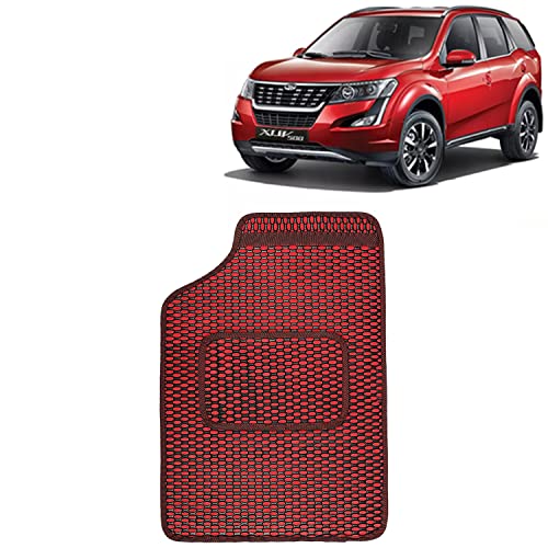 Image of Kingsway Dotted Design Car Floor Foot Mats Universal Fit for Mahindra XUV 500, Model Year : 2018-2021, Water and Dustproof, Color Red, Set of 5 Pieces