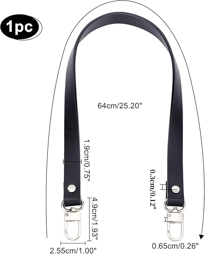 WADORN Cowhide Leather Bag Handles, 25 Inch Black Leather Purse Strap Replacement Short Handbags Handles Shoulder Bag Strap Detachable Clutches Handle with Silver Buckle for Wallet Crochet Pochette - Image 2