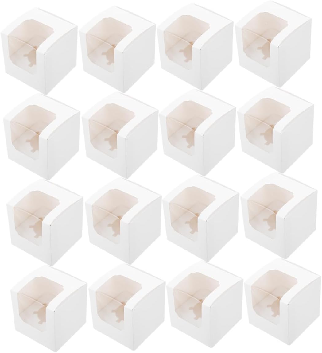 OSALADI 40pcs White Mini Cupcake Boxes with Window Lids and Inserts, Individual Cupcake Containers for Muffins and Desserts, Portable Food-grade Paper Carrier for Weddings, Birthdays,