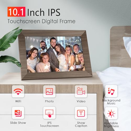 Image of Canupdog WiFi Digital Picture Frame 10.1 Inch, IPS Touch Screen Smart Cloud Digital Photo Frame with 16GB Storage, Wall Mountable, Auto-Rotate, Share Photos from Anywhere Via App