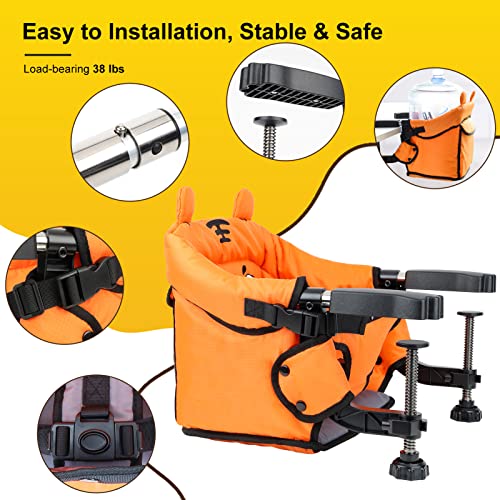Upgraded Hook On Chair, Clip-On High Chair With Animal Design,Fold-Flat Storage Portable Baby Feeding Seat,High Load Booster Seat For Dinning Table, Attach To Fast Table Chair For Home&Travel(Orange) #TOP2
