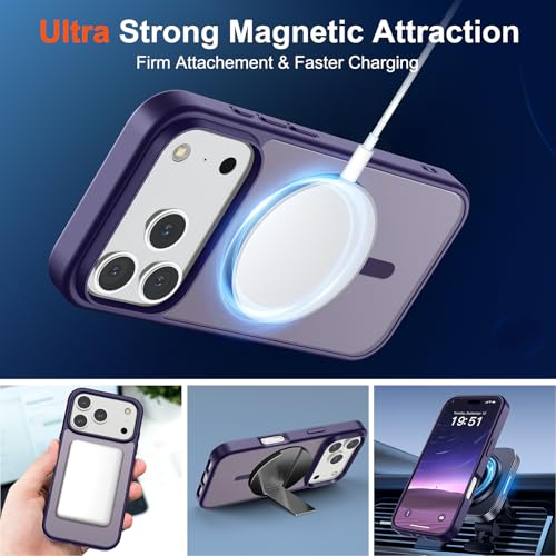 Image of SUPFINE Magnetic for iPhone 17 Pro Case (Compatible with MagSafe)(Military Grade Drop Protection) Translucent Matte Shockproof with Anti-Fingerprint Phone Cover,Dark Purple