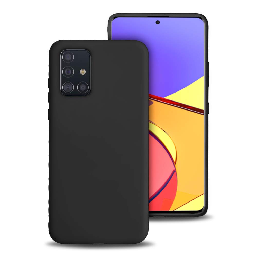 OlixarSilicone Case for Samsung Galaxy A51, Soft Touch - Gel Rubber Full Body Protection Shockproof Cover - Smooth Thin Protective Raised Lip - Wireless Charging Compatible - Black