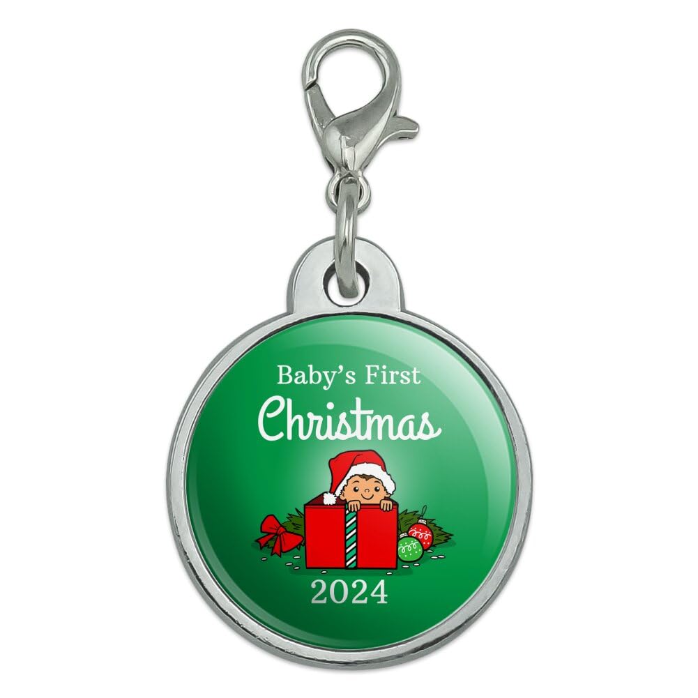 Baby's First Christmas 2024 Chrome Plated Metal Pet Dog Cat ID Tag - Small