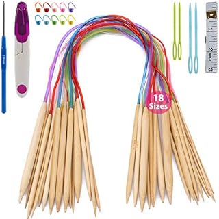 Bamboo Knitting Needles Set, ARPDJK 18 Pairs 2mm - 10mm Circular Double Pointed Knitting Needles Sets with Stitch Markers, Measuring Tape, Scissors etc Accessories, for Beginners and Professionals