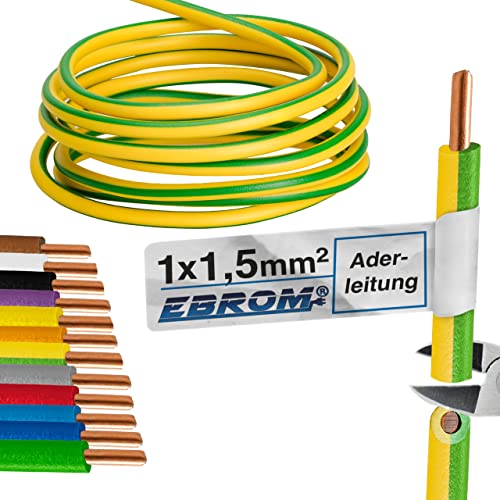 Core cable, single core, rigid, PVC cable, H07V-U 1.5 mm², colour: green, yellow