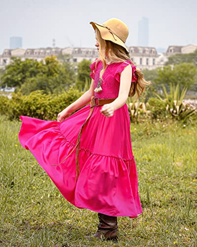 Bibihou Girls'lace Dress, Princess Flower Ruffle Sleeve A-Line Round Neck Party Wedding Long Dress For Girl, 12Y #TOP1