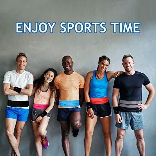 Running Belt Waist Pack with Sports Wristband,Reflective Zippered Runner Pocket Pouch Fanny Pack Adjustable Running Waistband with Key Clip for Fitness Walking Cycling, iPhone 11/X,Galaxy S10 (Black)