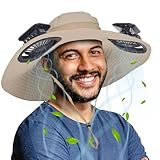 ソーラーファンサンハット、つばを広げるアウトドアフィッシングメンズハット、2つのファン付き、調節可能な180°回転冷却UPF50+