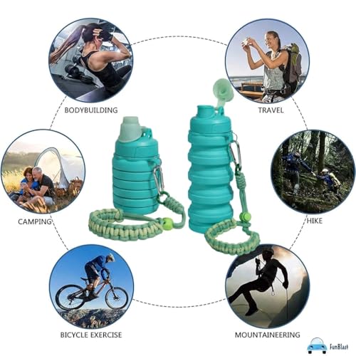 Image of FunBlast Silicone Sipper Bottle Bottle - 500 ML, Expandable Water Bottle for Home, Office, Gym, Trekking, BPA Free Food-Grade Collapsible Leak Proof Portable Travel Water Bottle (Sea Green)