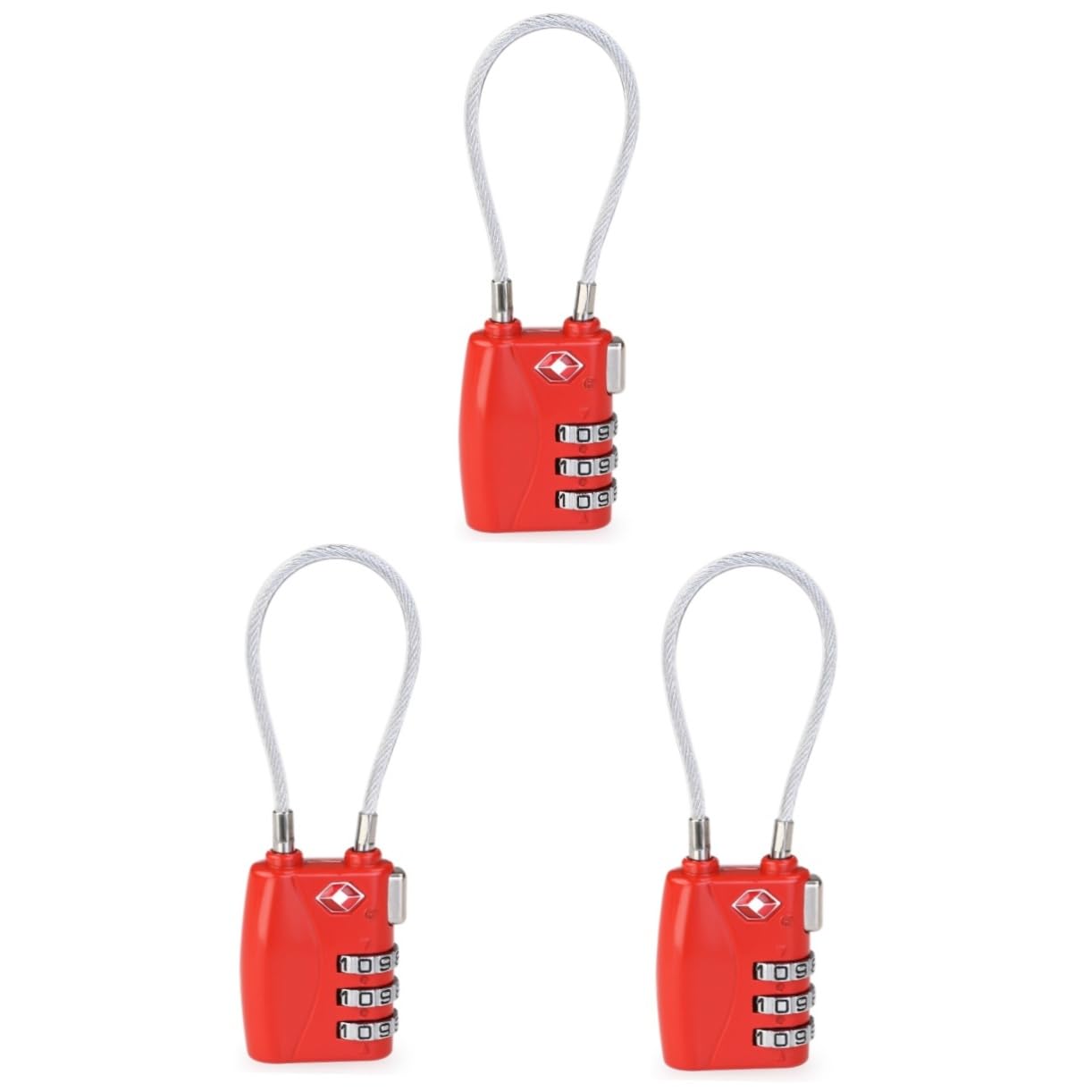 3piezas Candado De Seguridad Tsa Cable Para Equipaje Candado De Combinación De Dígitos Para Maletas y Mochilas Rojo