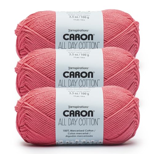 Image of Caron All Day Cotton - 3 Pack of 173 Yards /3.52 oz, Cherry, 100% Mercerized Cotton Yarn