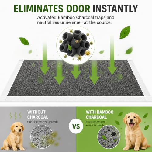 Image of Bamboo Charcoal Puppy Pads 23 inchx23 inch, 100 Count, 6-Layer Leak-Proof Dog Training Pads, Super Absorbent, Quick Dry, Odor Control Pee Pads for Puppies & Dogs