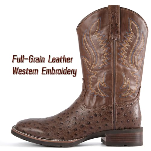 Image of SUREWAY Cowboy Boots For Men - Mens Square Toe Western Boot,Oil /Slip Resistant,Durable Fashionable Classic Pull on 10 Inch Boots Mid Calf Wellington Boots