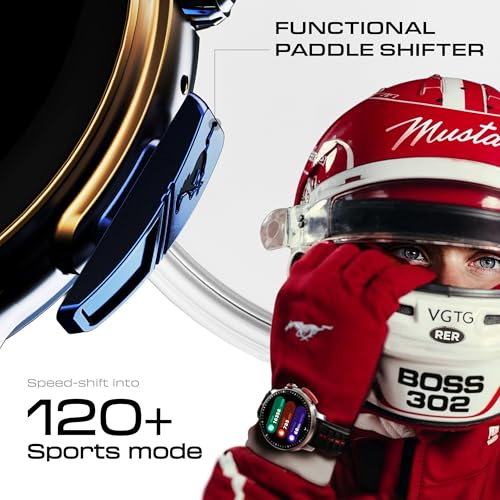 Image of GOBOULT Mustang Racer Smart Watch 1.43'' AMOLED Display, Rotating Bezel, BT Calling, 150+Watchfaces, 500 Nits Brightness, AI Voice Assistant, SpO2 Monitoring, 120+ Sports Mode (Apex Blue)